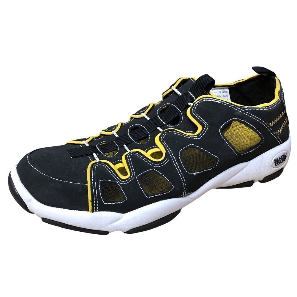 SAND N SUN Men’s Swim Surf Aqua Lace Black Yellow SlipOn Water Shoes Sz 12